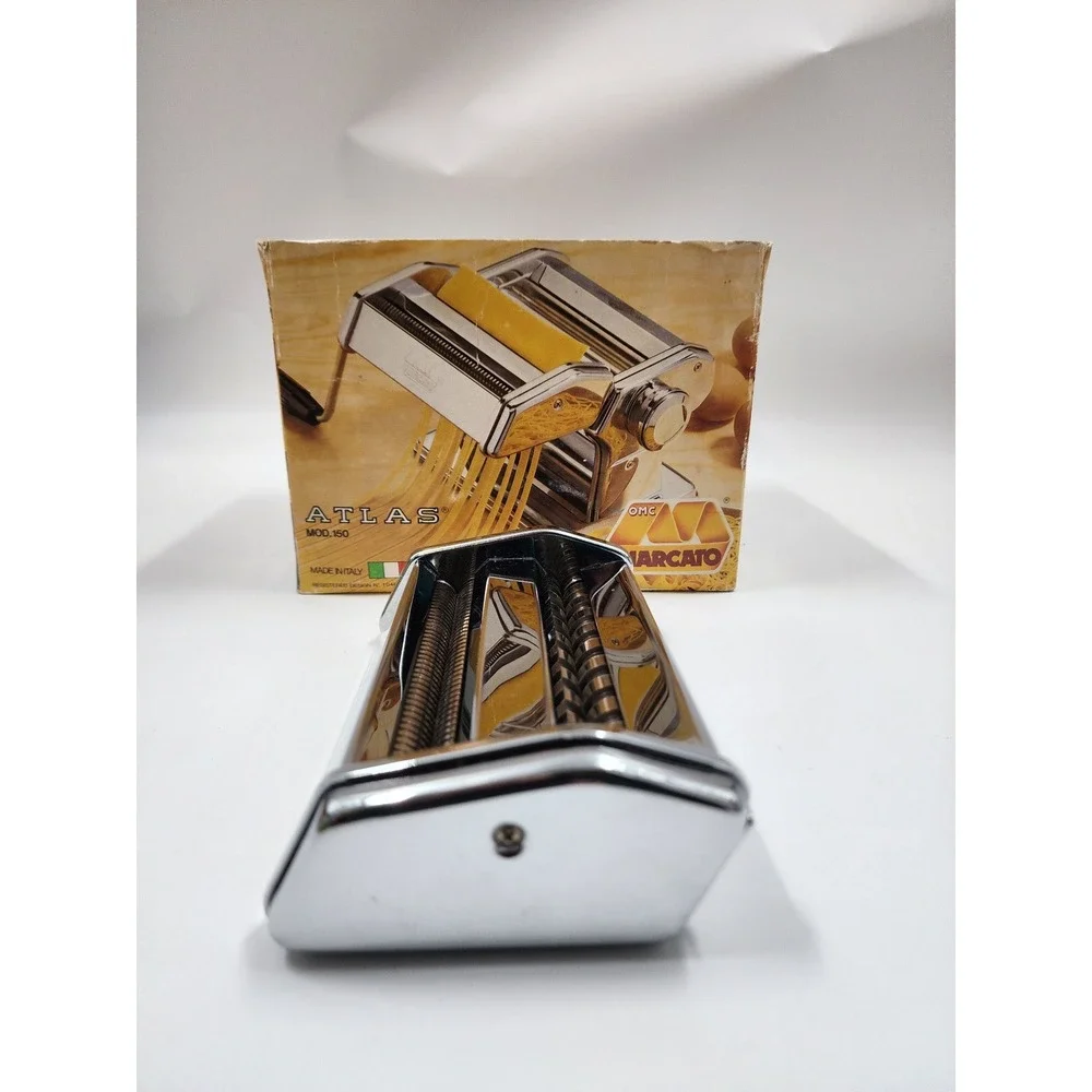 Marcato Atlas 150 Deluxe Manual Pasta Maker Machine Made in Italy Chrome Silver